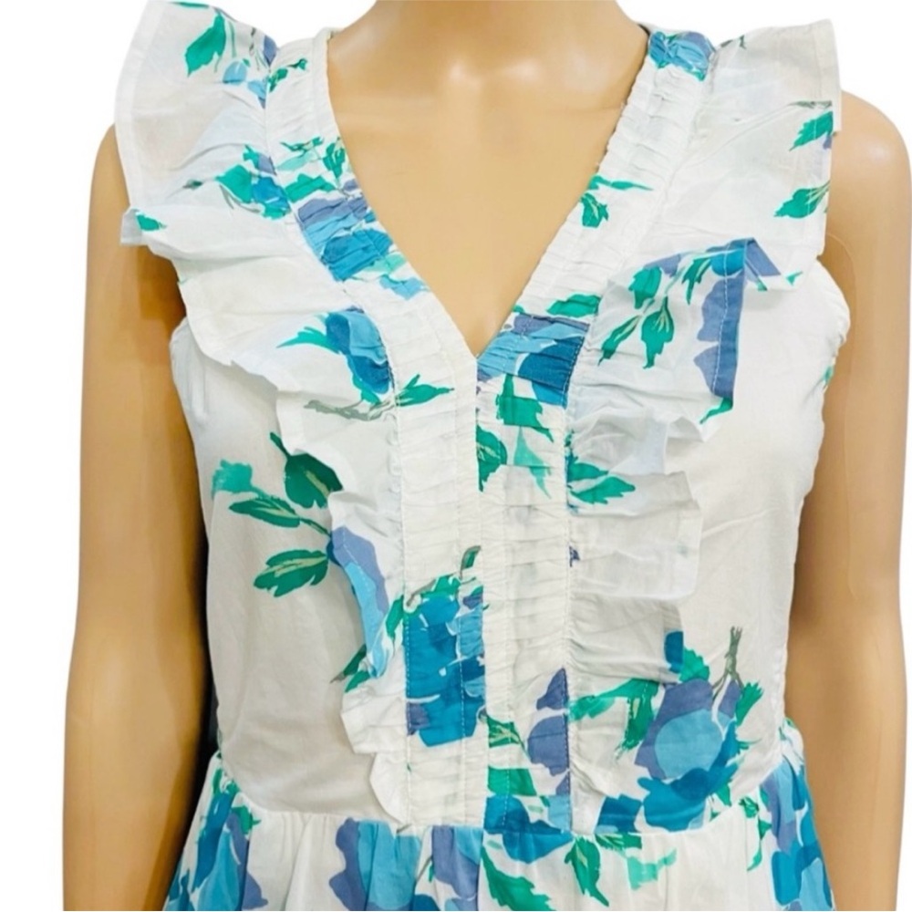 J. Crew Floral Printed V-Neck Smocked Ruffle Sleeveless Dress Size 0 NWT - Picture 4 of 8